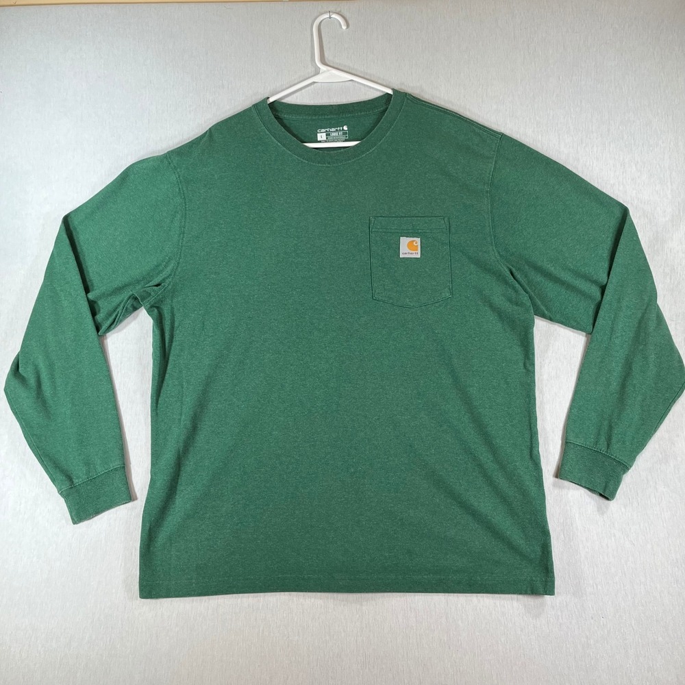 Carhartt Shirt Mens L K126 Loose Fit Long Sleeve Pocket T-Shirt Green Large Work